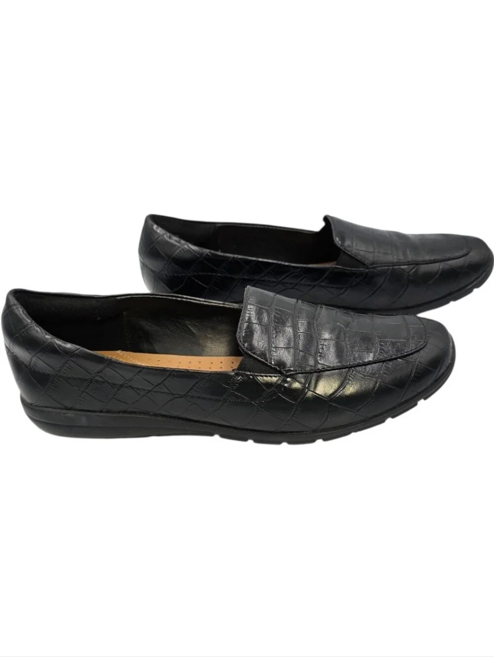 Easy Spirit Women’s Black Croc-Embossed Slip-On  Loafers Size 10M
